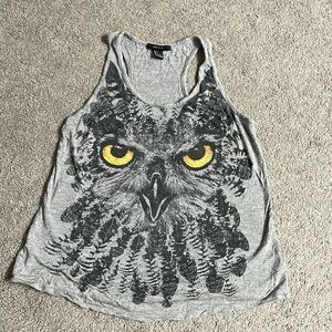 Forever 21 Gray Owl Racer Back Tank Top Size Small